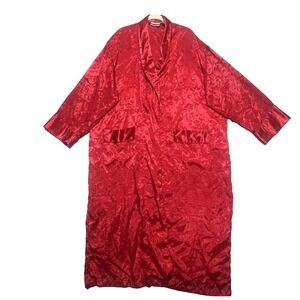 Victoria's Secret M/L Red Pink Floral Satin Robe Gold Label Vintage 90s No Belt